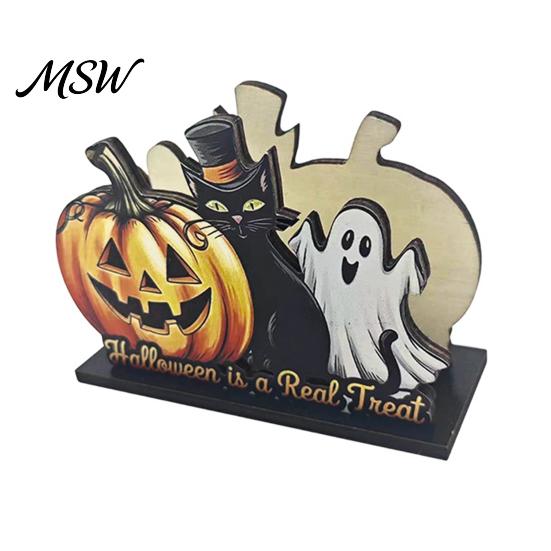 Macaron Color Halloween Decor Wooden Napkin Holder, Cute Pastel Pumpkin Ghost Black Cat Tabletop Tissue Dispenser, Waterproof Party Table Decorative