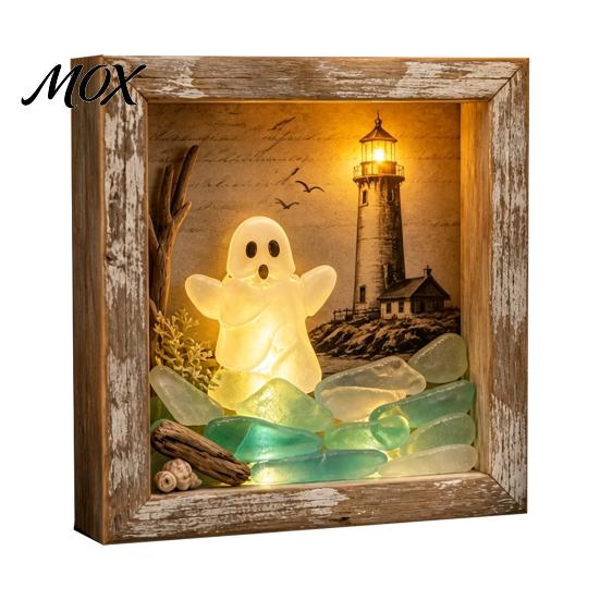 Decorative Seasonal Lights Halloween Lighted Frame Ornaments, Light Up Shadow Box, Warm Detailed Resin Ornaments Atmosphere LED for Home Living