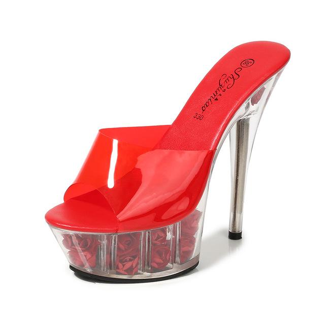 Модные босоножки на высоком каблуке для ночного клуба, туфли для танцоров на пилоне, прозрачная платформа с кристаллами и цветочным принтом, женские подиумные тапочки 998