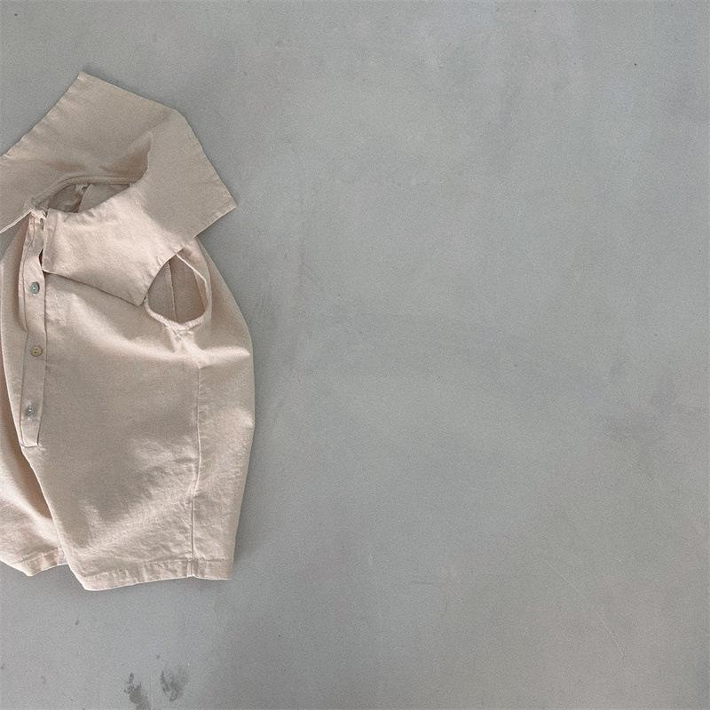 Детский корейский летний комбинезон: Большой лацкан, без рукавов, свободный крой, для мальчиков и девочек, маленький/средний