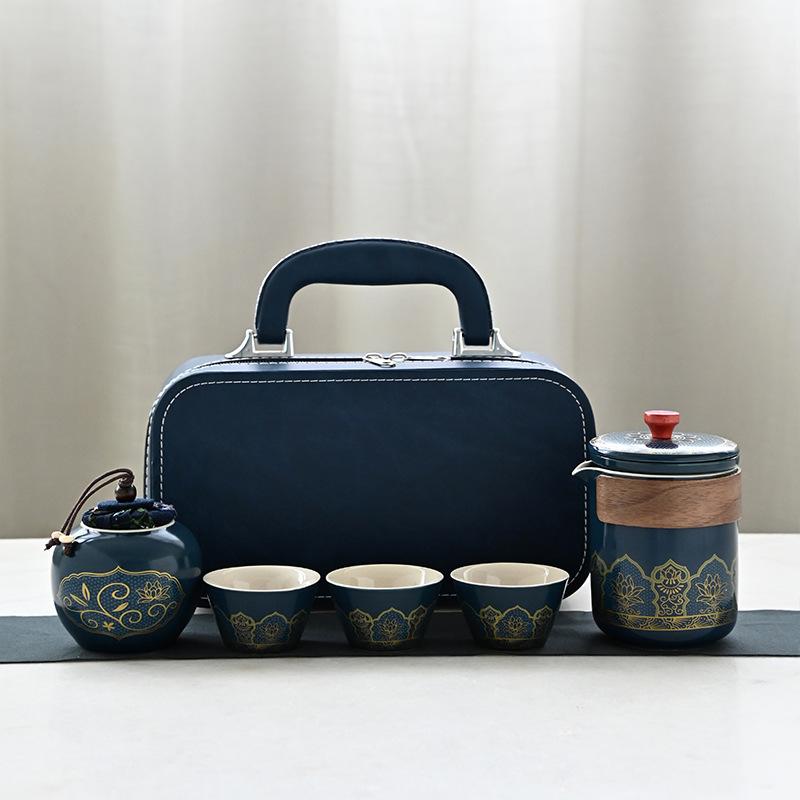 Дорожный набор для чая кунг-фу, маленький набор для улицы, керамическая чашка куайкэ, один чайник, три чашки, сувенир, бизнес, древний стиль, подарки