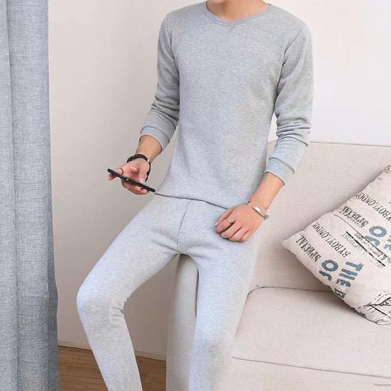 2 шт./комплект зимнее мужское термобелье комплект круглый вырез длинный рукав теплый толстый