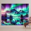 2D flat banner Aurora borealis high-definition aurora Borealis mountain and forest scenes event background decoration