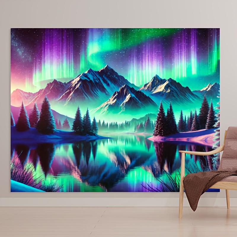 2D flat banner Aurora borealis high-definition aurora Borealis mountain and forest scenes event background decoration
