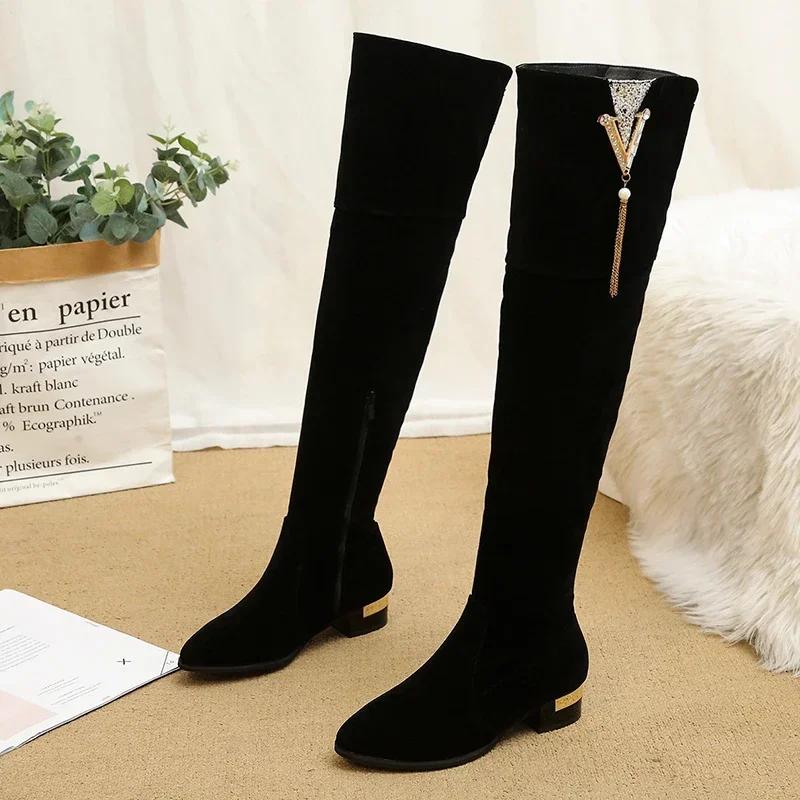 Большого размера зимние ботфорты выше колена женские из эластичной ткани женские ботфорты до бедра сексуальная женская обувь длинные боты женские