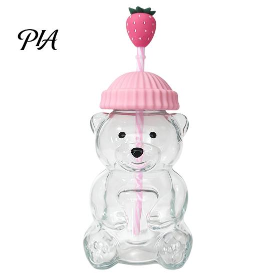 Bear Shape Tumbler 600ML Glass with Lid & Straw, 20oz Borosilicate Drinking Water Bottle Straw Cup for Iced Coffee, Boba Tea, Milk, Gift Women