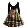 Women's Fashion Round Casual Slim Fit Christmas Print Large Swing Long Sleeve Dress