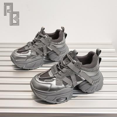 Модные женские кроссовки на толстой подошве серебристого цвета, новая универсальная повседневная обувь, легкая спортивная обувь с увеличением роста