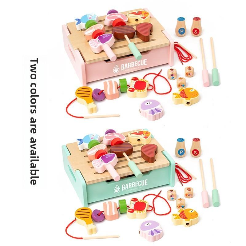 Деревянный детский набор для барбекю с интерактивной кухонной игрушкой для семейного веселья