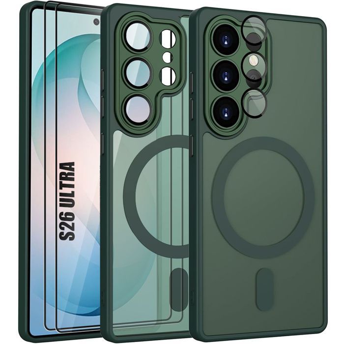 Coque Antichoc - BOOLING - pour Samsung Galaxy S26 Ultra - avec Anneau Magnétique - Vert Nuit - 2 Vitres