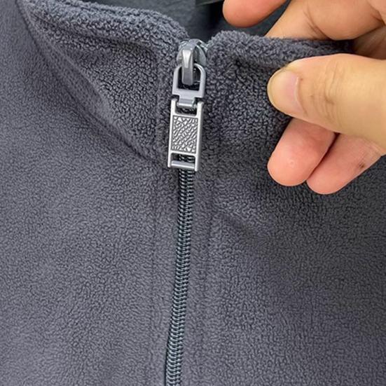 Men Coat Stand-Up Collar Long Sleeve Zipper Closure Polar Fleece Jacket with Pockets Winter Thickened Warm Outerwear
