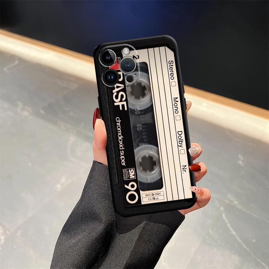 Ретро-кейс в виде кассеты для iPhone XS Max 7 8 13 12 11 17 Pro Max 15 16 14 Plus 17Air XR Черный Мягкий Чехол для Телефона