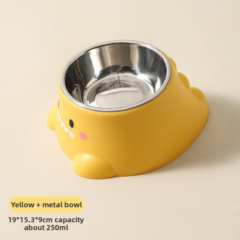 Новая миска для собаки, маленькая миска в форме динозавра для кормления, со скошенным краем и защитой шеи, это набор из нержавеющей стали для еды для домашних животных кошек