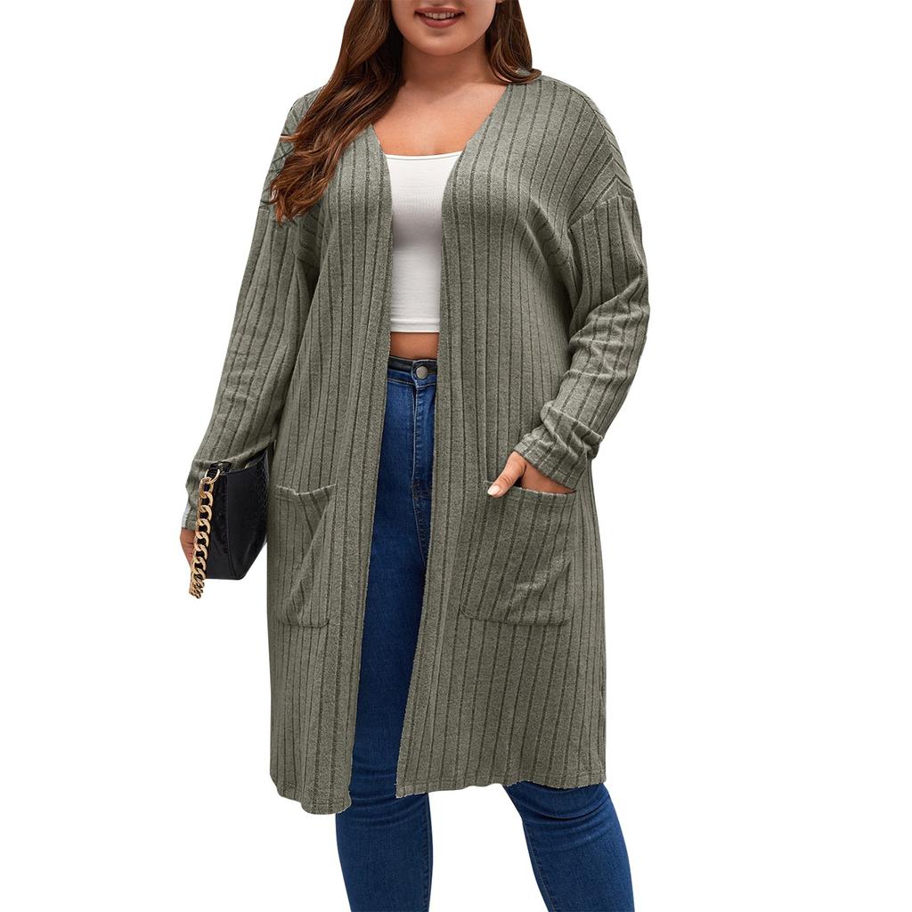 Women's Fashion Casual Long Cardigan Large Size Long Sleeve Knit Jacket