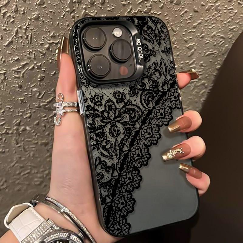 Gothic cool Lace for iPhone 17 16 15 14 13 12 11 Series Pro Max Plus Double Layer Protection Vintage Dark Lace