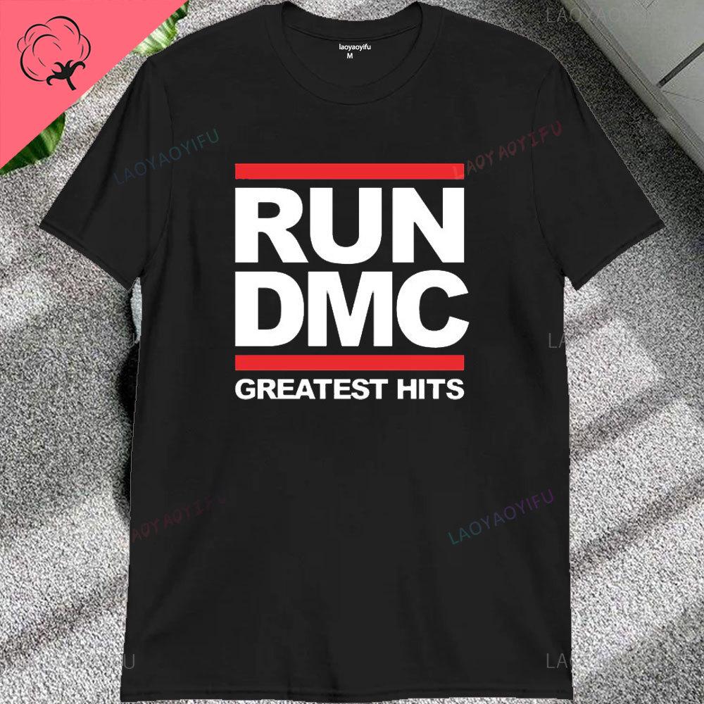 Винтажные Мужские Футболки с Принтом Hip Hop Rock Музыки Run Dmc, Короткий Рукав, Уличная Одежда, Свободные Женские Футболки, Повседневные Модные Футболки