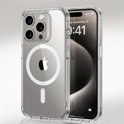 Роскошный магнитный беспроводной чехол для телефона для iPhone 16 15 14 13 12 11 Pro Max Plus X XR 16e для Magsafe прозрачная задняя крышка