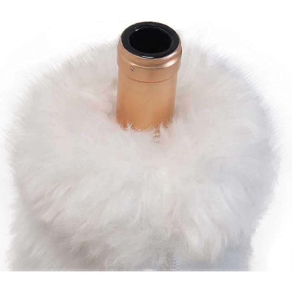 White Faux Fur Bottle Cover for 750ml Wine Bottles - Soft, Stylish, and Insulated Drink Holder in White Color