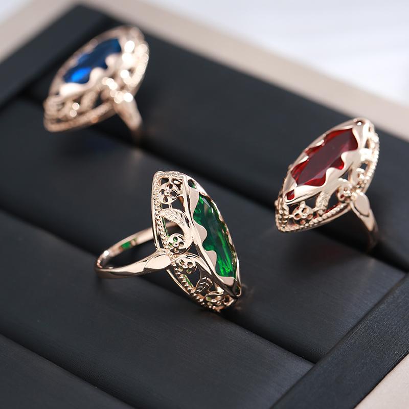 Большие кольца с преувеличенной волнистой текстурой, красные, зеленые, синие цирконы для женщин, винтажные ювелирные изделия золотого цвета