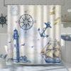 JY01Nautical Sailboat Shower Curtain Ocean Lighthouse Compass Anchor Starfish Seashell Bathroom Decor Fabric Curtains with Hoo@1