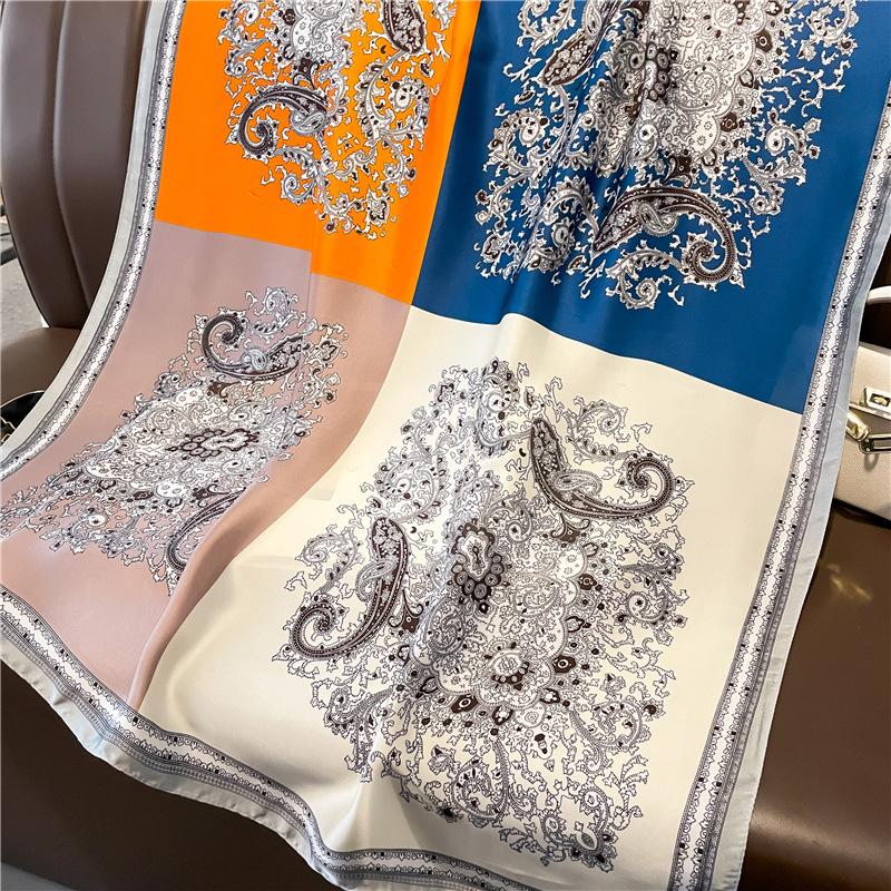 New Simple and Versatile Geometric Fashion Scarf Women's Thin Simulated Silk Shawl Sunscreen Long Large Size Silk