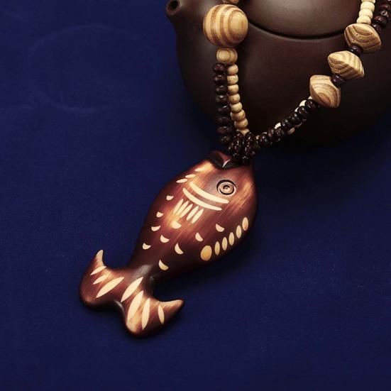 Boho Women Elephant Dolphin Fish Animal Leaf Pendant Beaded Wooden Long Necklace