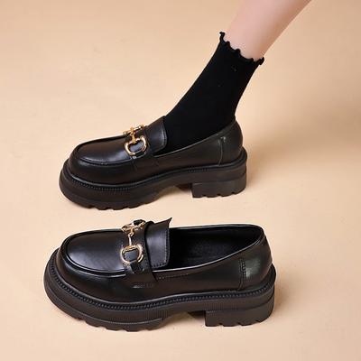 Летняя кожаная обувь женская новая осенне-зимняя кожаная поверхность круглый носок средний толстый каблук туфли