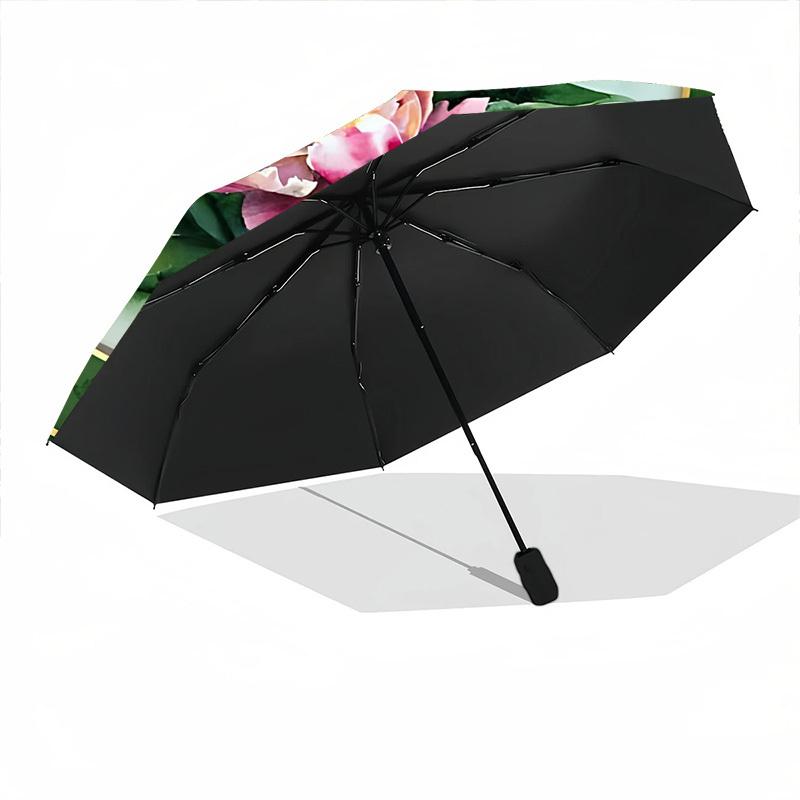 1pc Floral Decorative Automatic Folding Umbrella - Portable Collapsible Design, 8-Rib Iron Frame, Durable Fabric yy251125135