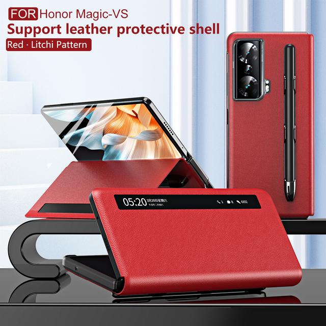 Phone Cover For Honor Magic Vs Smart Touch View Window Flip Funda For Honor Magic Vs Flip Leather Case Add Touch Pen Slot Holder