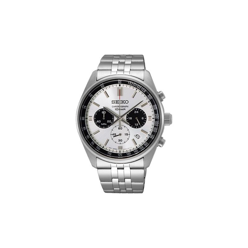 Seiko Мужские кварцевые часы с стальным ремешком, водонепроницаемость 100 метров, повседневные и универсальные, белый циферблат SSB425P1