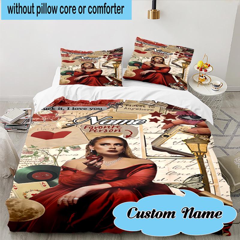 3PCS Custom Name Love Music Adele Bedding Set, Including 1pc Duvet Cover And 2pcs Pillowcases, Suitable for dorms and bedrooms Gift