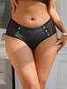 Ohyeahlady Plus Size PU Mesh Solid Underwear with Metal Size 2XL Women's Panties, See-Through Panties, Color, T-Back, Nightclub, Low-Rise Buttons,