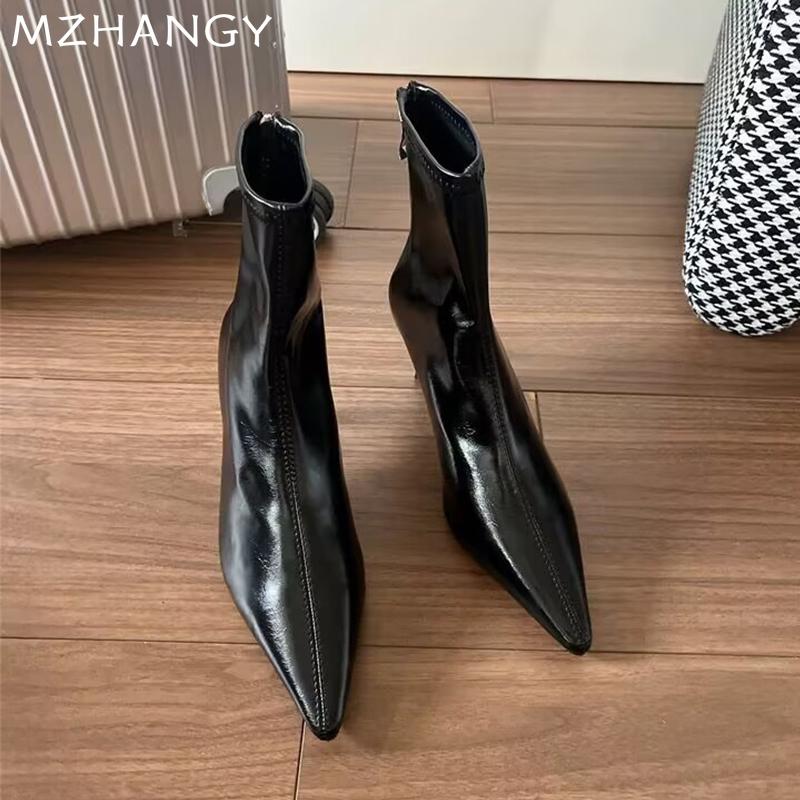 Женские ботильоны с острым носком, леопардовые сексуальные туфли на высоком каблуке, женская обувь 2024 года, трендовые зимние сапоги, туфли-лодочки для вечеринок, зимняя новинка, женские ботинки