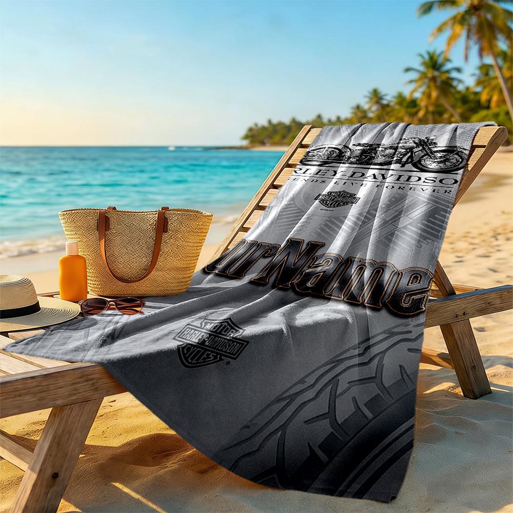 Harley-davidson Motorcycles Customized Name Beach Towel High Absorbency & Quick-Dry