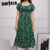 Женская мода лето весна цветочный принт с коротким рукавом U-образным вырезом повседневные платья
