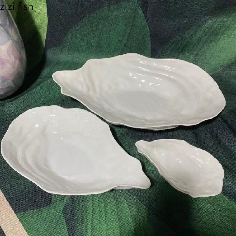 Белая керамическая тарелка Oyster, тарелка для сашими, миска для десерта, тарелка для суши, фруктовая миска, салатница, ресторанная посуда, поднос для закусок