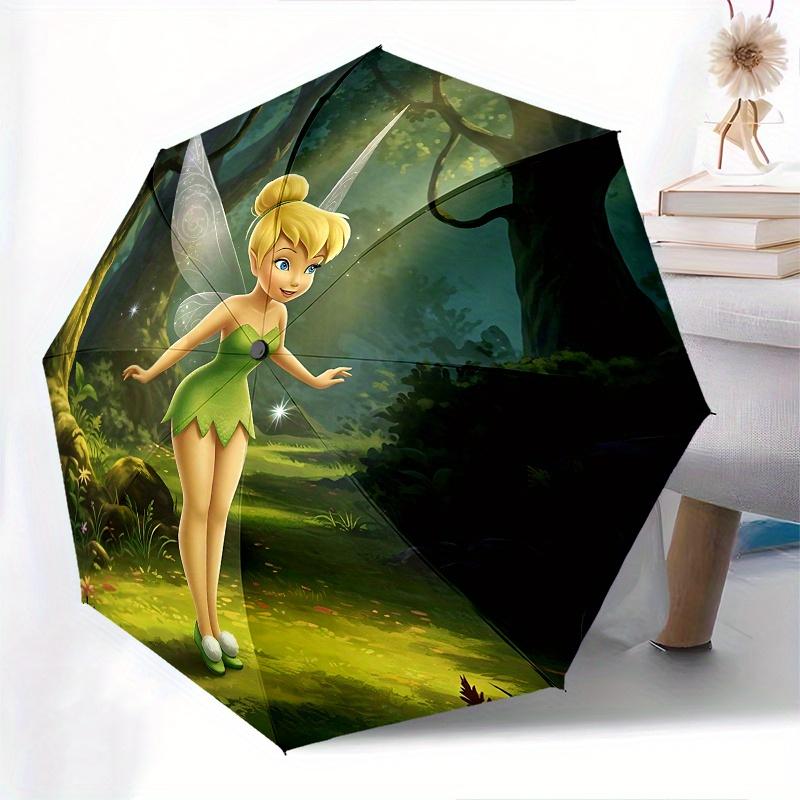 Disney Tinkerbell, Tinker Bell Automatic Open/Close Umbrella - Cute Umbrella with Cute Design, Portable 3-Fold Compact Umbrella for Men & Wo