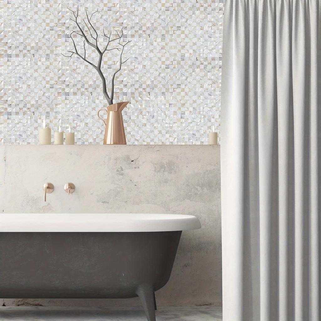 Ракушечная плитка, перламутровая мозаика, самоклеящаяся плитка для стен кухни, ванной комнаты, украшения спальни, белая, 1 шт., 30*30 см/12*12 дюймов