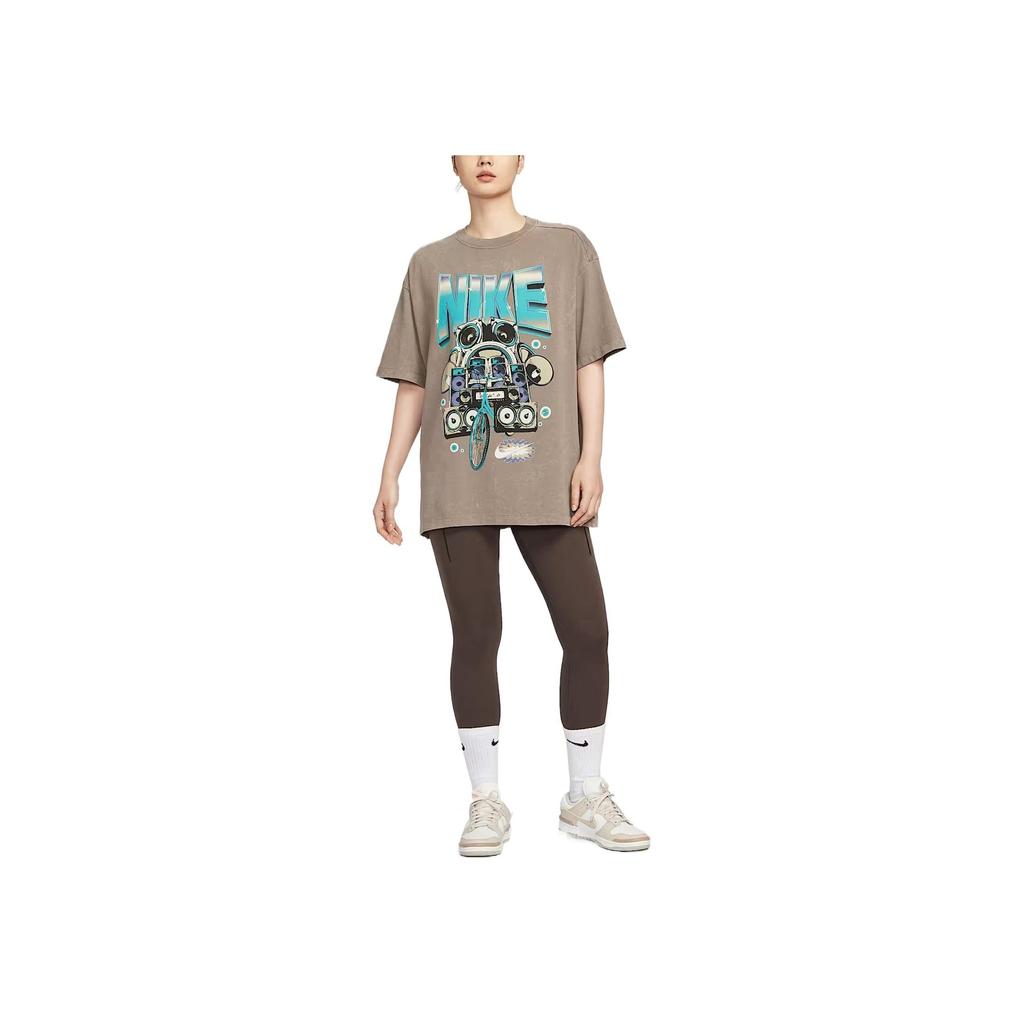 Nike Loose And Comfortable Short Sleeve Drop Shoulder T-Shirt Women Tops Brown HF9692-214