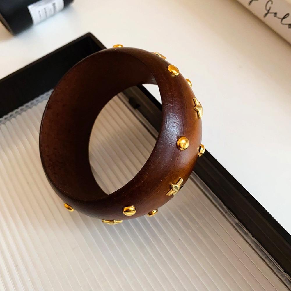 Круглый браслет в китайском стиле Панк-браслет с заклепками Винтажный деревянный браслет Девушка-перчинка