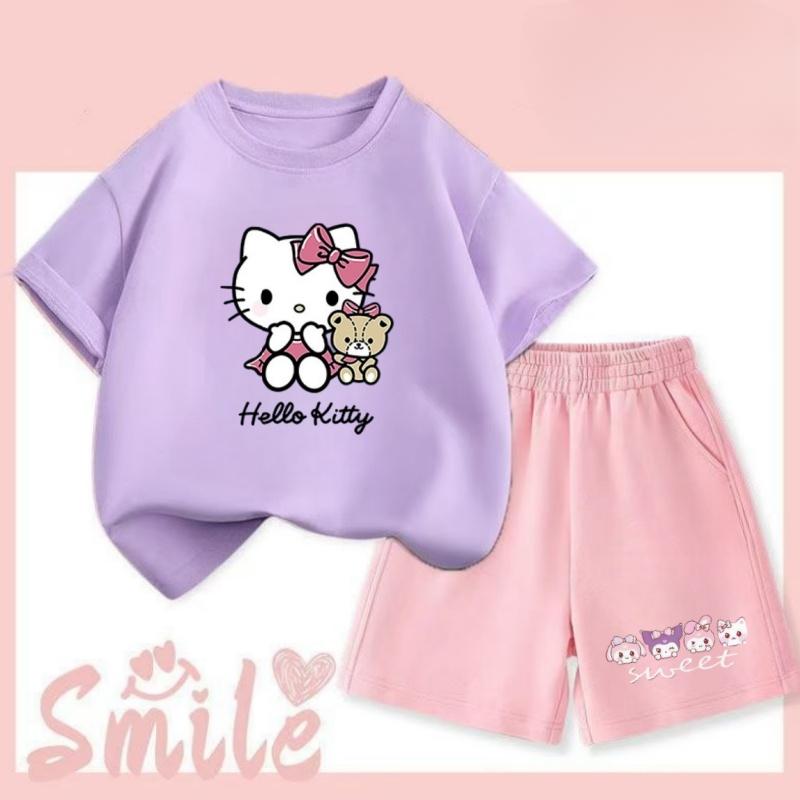 Летний комплект одежды Sanrio Hello Kitty Комплект из двух предметов Футболка с коротким рукавом и шорты