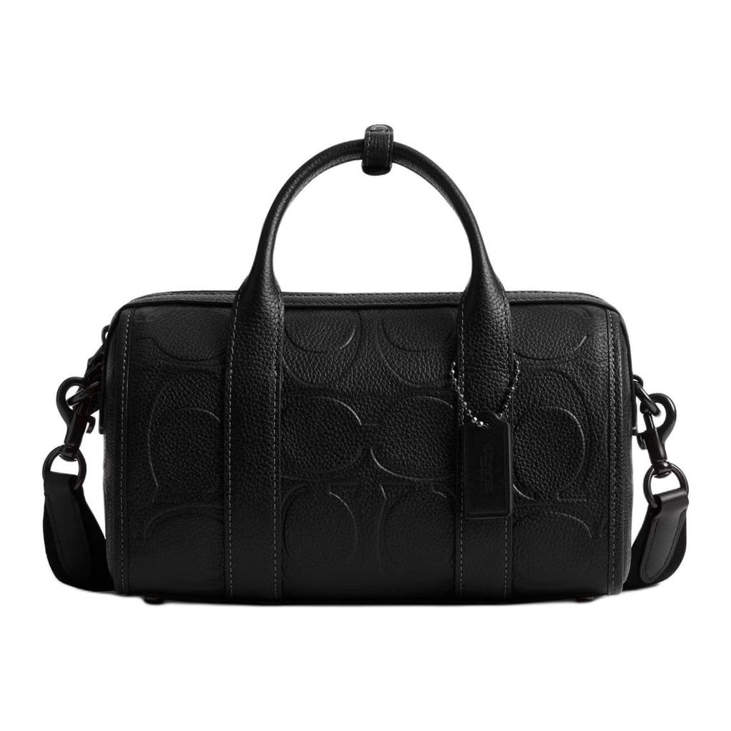 Coach Черная тисненая кожаная мини-сумка-даффл через плечо для повседневного использования
