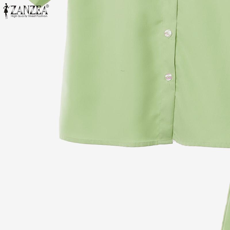 ZANZEA Women Casual Short Sleeve Blouse and Wide Leg Pants Casual Two Piece Suit Sets