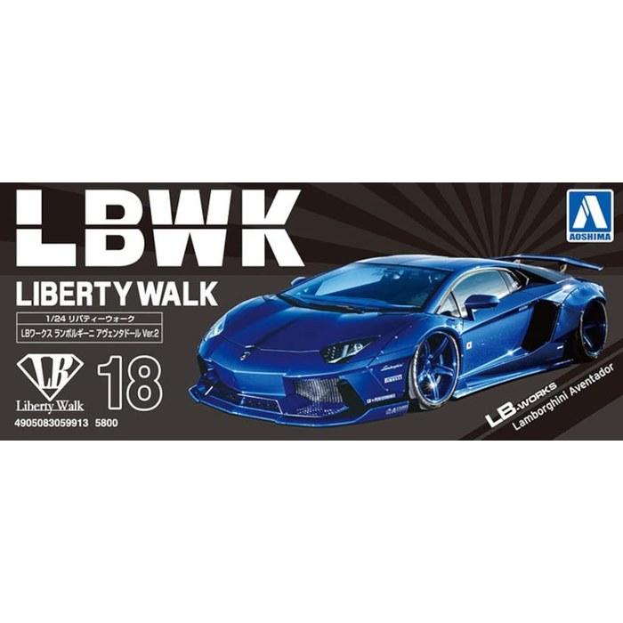 Aoshima 1/24 Liberty Walk Series No.18 LB Works Lamborghini Aventador Ver.2 Plastic Model Kit (Molded Color)