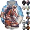 Horse 3D Print Zipper Hoodies Unisex Casual Animal Zip Hoodie Streetwear Pattern Hooded Jacket Spring And Autumn Male Sweatshirt