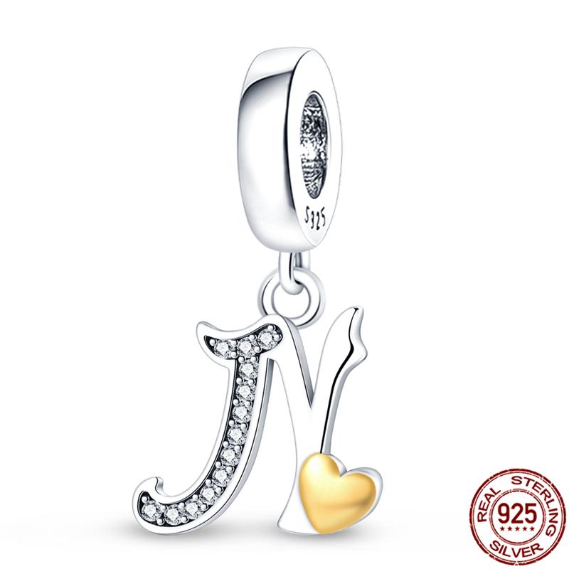 Оригинальный дизайн кулон циркон в форме сердца 26 английских букв AZ шарм бусины подходят 925 оригинальный браслет ожерелье ювелирные изделия