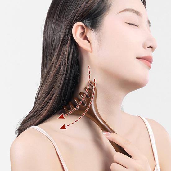 Массажная расческа Yousheng из сандалового дерева с длинной ручкой, лимфодренажный массажный инструмент для снятия мышечного напряжения, акупунктурный массажный инструмент для гуаша с пятью когтями для всей семьи