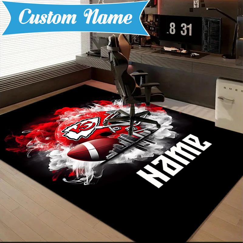 Custom Name Kansas Chiefs Helmet Rug Game Carpet, Floor Mat for Bedroom Living Room Entryway Rug, Home Decor Idea Gift for Christmas birthday