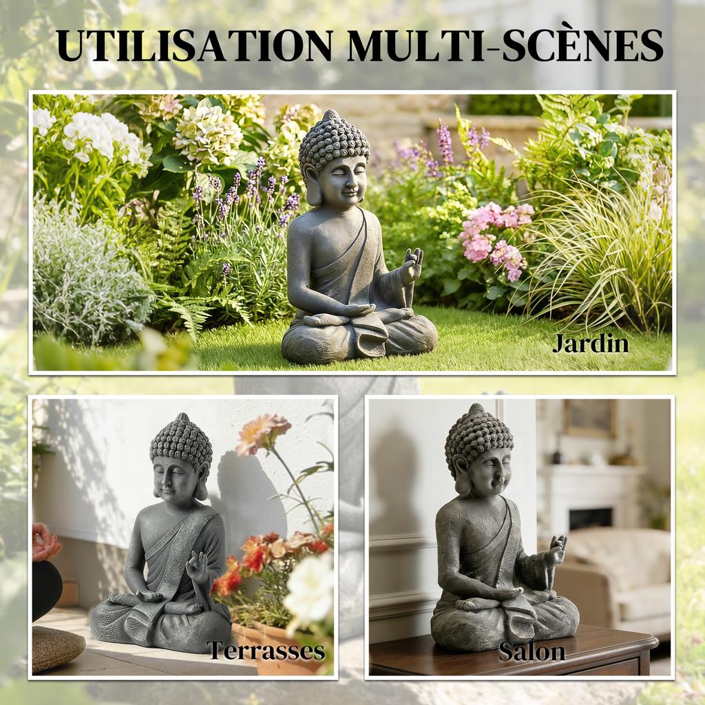 Garden Statue, Seated Buddha, Magnesium Oxide, 32 x 23 x 51 cm, Dark Grey