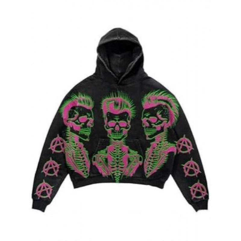 American Punk Skull 3D Print Cropped Hoodie Loose Fit Men Women Streetwear
